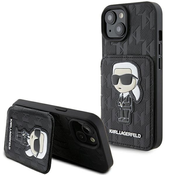 Karl Lagerfeld dėklas iPhone 15 – juodas, kortelėms