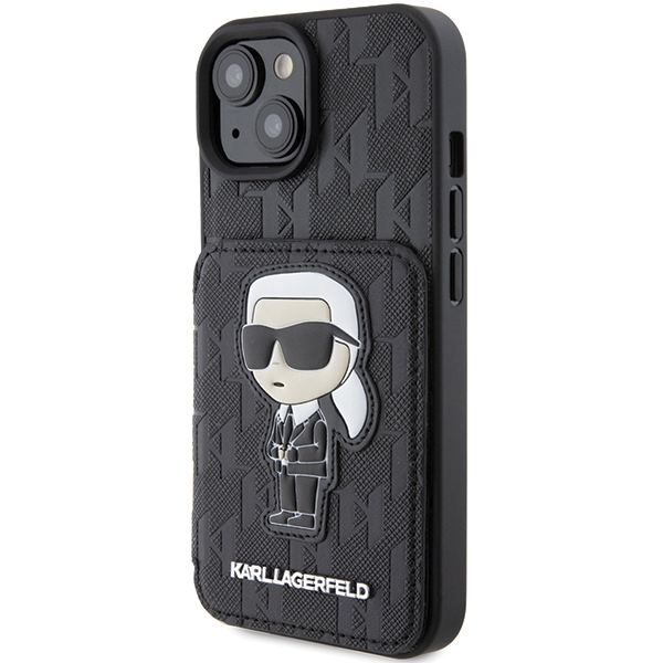 Karl Lagerfeld dėklas iPhone 15 – juodas, kortelėms