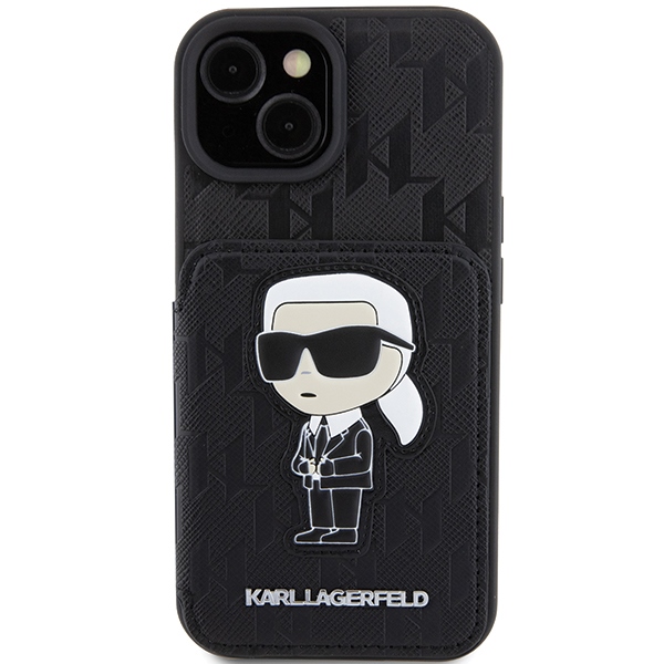 Karl Lagerfeld dėklas iPhone 15 – juodas, kortelėms