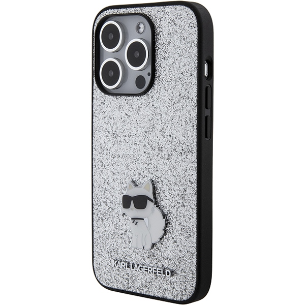 Karl Lagerfeld blizgus dėklas iPhone 15 Pro Max – sidabrinis