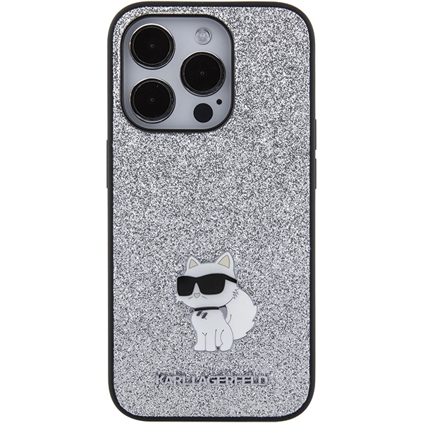 Karl Lagerfeld blizgus dėklas iPhone 15 Pro Max – sidabrinis
