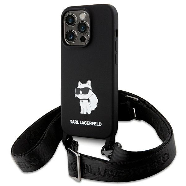 Karl Lagerfeld dėklas iPhone 15 Pro Max su dirželiu – juodas