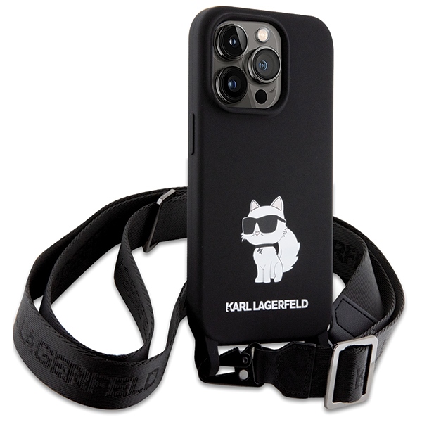 Karl Lagerfeld dėklas iPhone 15 Pro Max su dirželiu – juodas