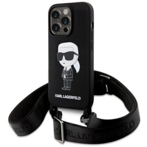 Karl Lagerfeld Crossbody silikoninis dėklas iPhone 15 Pro Max – juodas