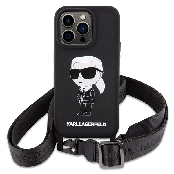 Karl Lagerfeld Crossbody silikoninis dėklas iPhone 15 Pro Max – juodas