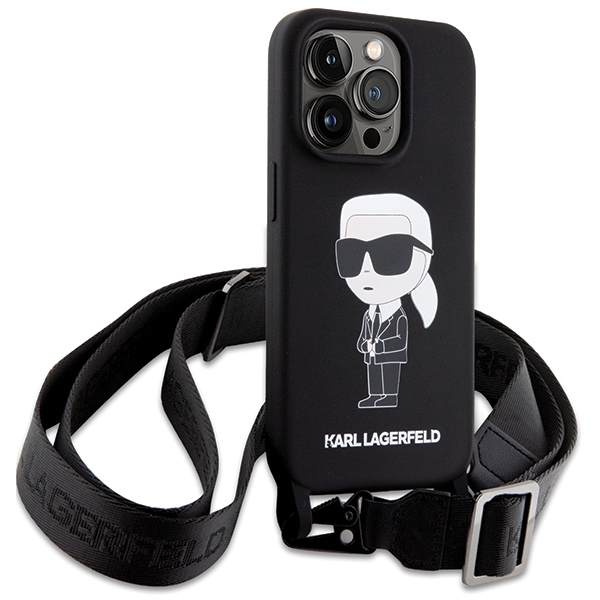 Karl Lagerfeld Crossbody silikoninis dėklas iPhone 15 Pro Max – juodas