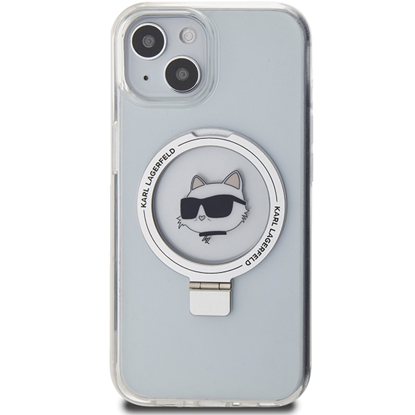 Karl Lagerfeld MagSafe dėklas iPhone 15 – baltas, su stovu