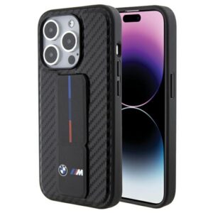 BMW Grip Stand Smooth & Carbon dėklas iPhone 15 Pro – juodas