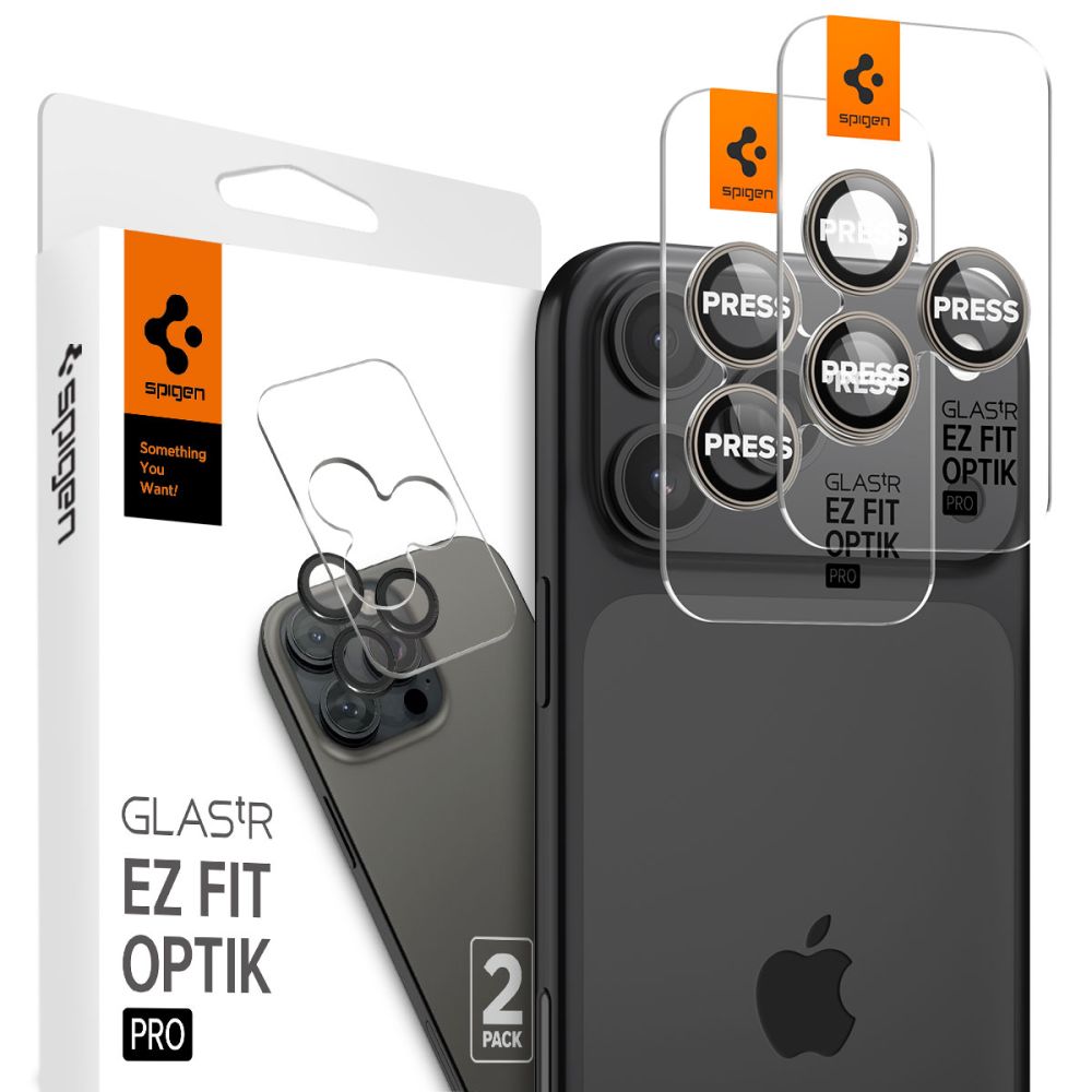 Kameros apsauginis stiklas Spigen Optik Pro Glas.TR EZ Fit, iPhone 14 Pro / 14 Pro Max / 15 Pro / 15 Pro Max / 16 Pro / 16 Pro Max / 17 Pro / 17 Pro Max Natural Titanium