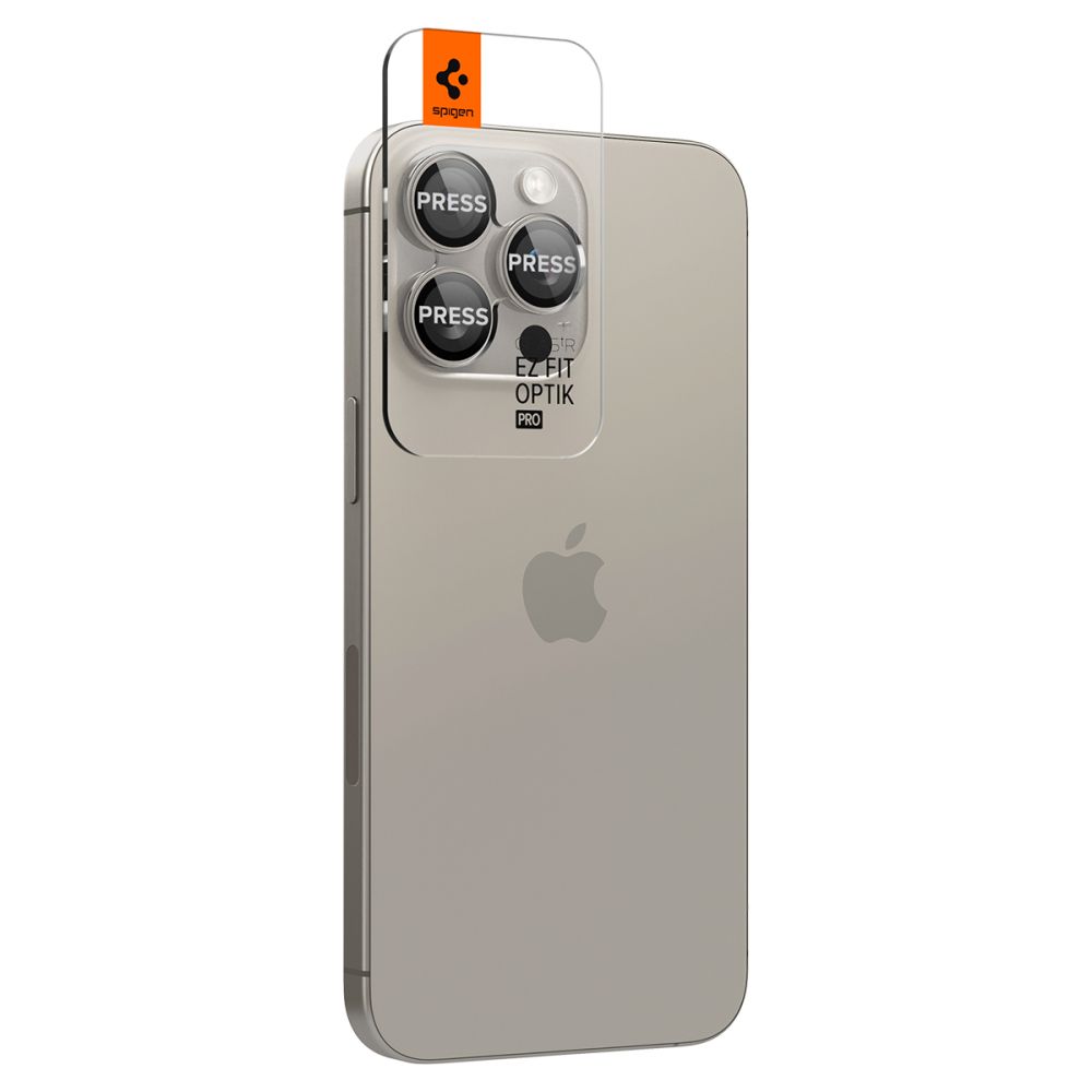 Kameros apsauginis stiklas Spigen Optik Pro Glas.TR EZ Fit, iPhone 14 Pro / 14 Pro Max / 15 Pro / 15 Pro Max / 16 Pro / 16 Pro Max / 17 Pro / 17 Pro Max Natural Titanium