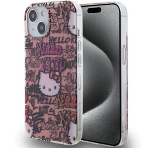 Hello Kitty IML Tags Graffiti dėklas iPhone 15 – rožinis