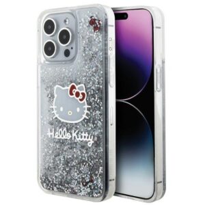 Hello Kitty blizgučių dėklas iPhone 15 Pro Max – sidabrinis