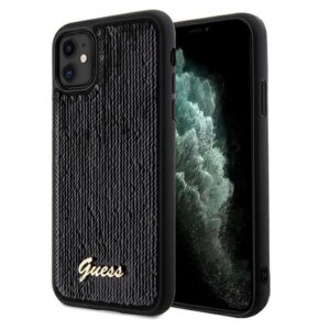 Guess Sequin Script Metal dėklas iPhone 11/XR – juodas