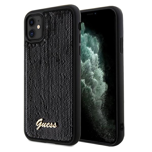 Guess Sequin Script Metal dėklas iPhone 11/XR – juodas