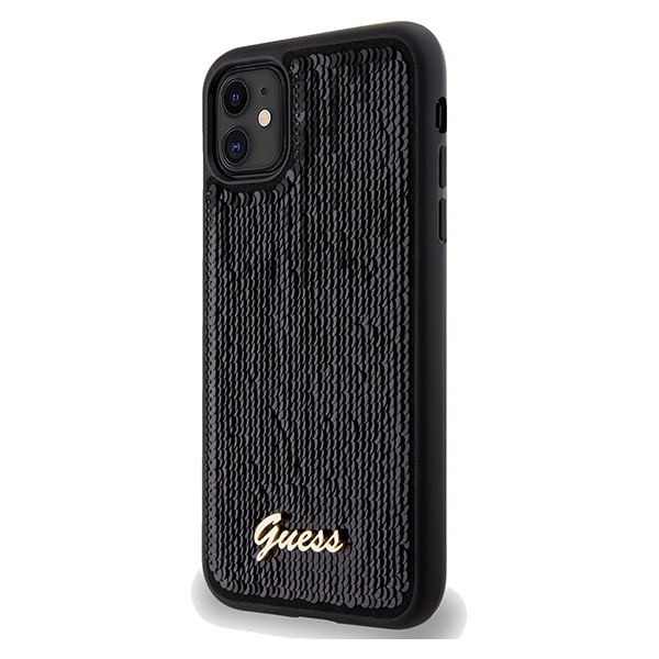 Guess Sequin Script Metal dėklas iPhone 11/XR – juodas