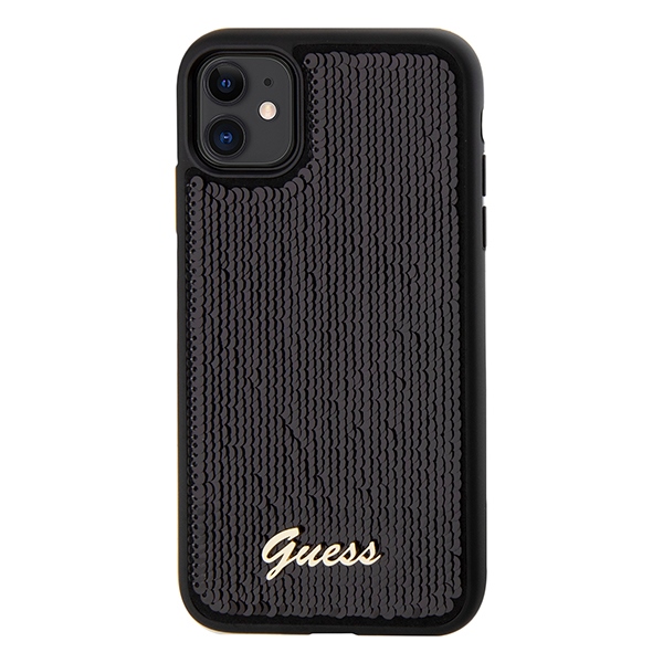 Guess Sequin Script Metal dėklas iPhone 11/XR – juodas