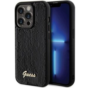 Guess Sequin Script Metal dėklas iPhone 13 Pro Max – juodas