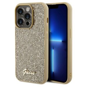 Guess Disco Metal Script dėklas iPhone 14 Pro – auksinis