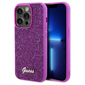 Guess Disco Metal Script dėklas iPhone 14 Pro – fuksija