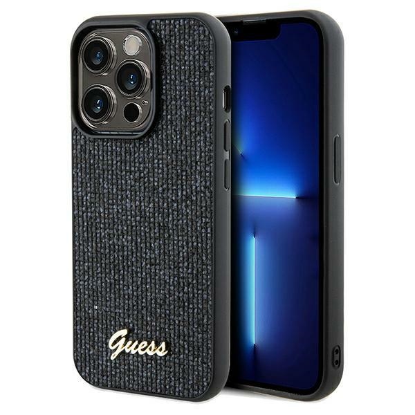 Guess Disco Metal Script dėklas iPhone 14 Pro – juodas