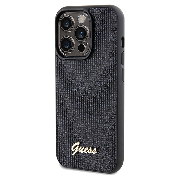 Guess Disco Metal Script dėklas iPhone 14 Pro – juodas