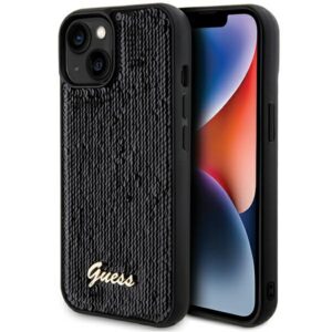 Guess Sequin Script Metal dėklas iPhone 14/15/13 – juodas
