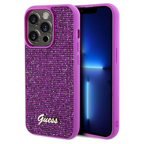 Guess Disco Metal Script dėklas iPhone 14 Pro Max – fuksija