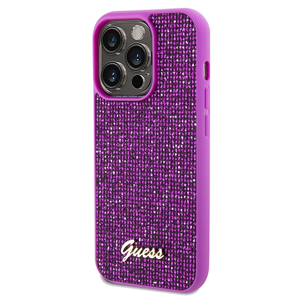 Guess Disco Metal Script dėklas iPhone 14 Pro Max – fuksija