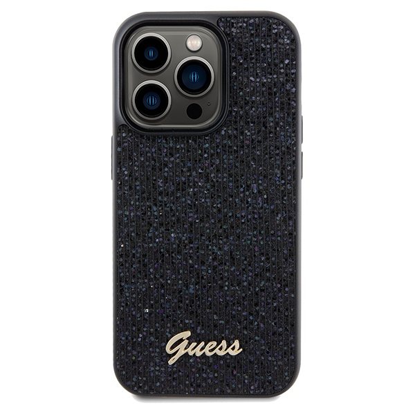 Guess Disco Metal Script dėklas iPhone 14 Pro Max – juodas