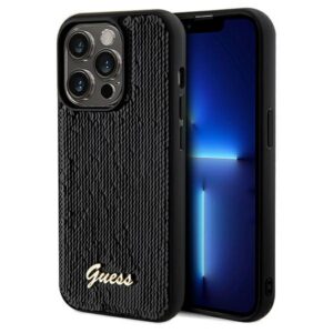 Guess Sequin Script Metal dėklas iPhone 14 Pro Max – juodas