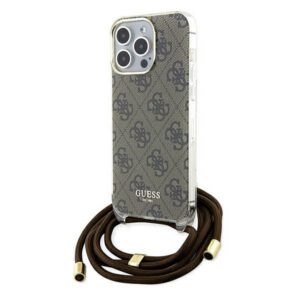 Guess dėklas iPhone 15 Pro Max su dirželiu – rudas
