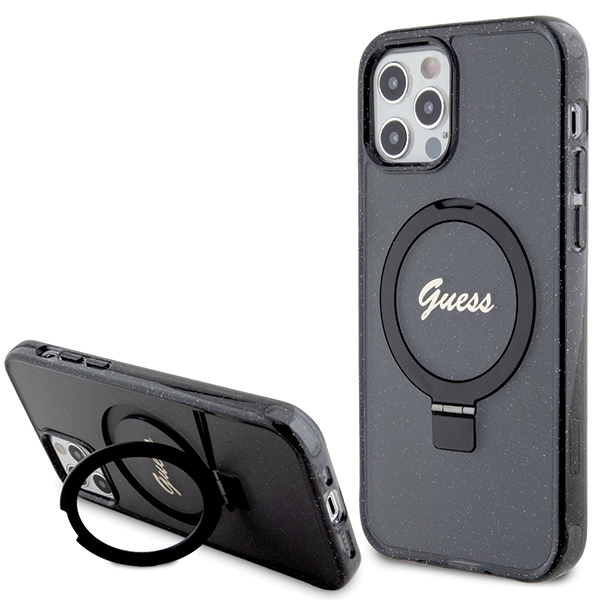 Guess MagSafe dėklas su žiedu iPhone 12/12 Pro – juodas