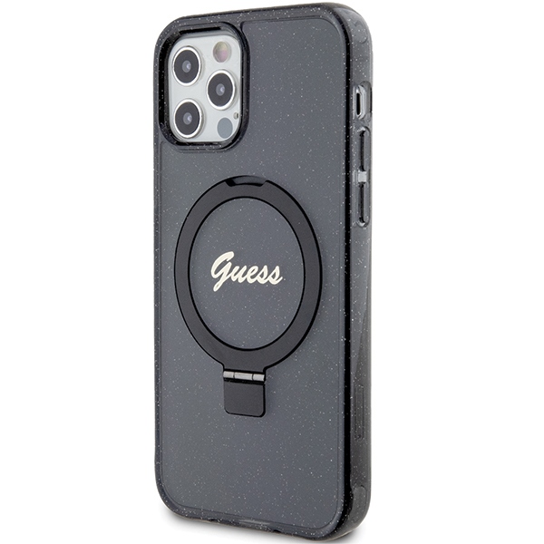 Guess MagSafe dėklas su žiedu iPhone 12/12 Pro – juodas