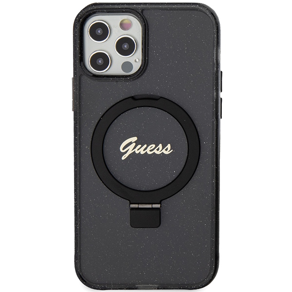 Guess MagSafe dėklas su žiedu iPhone 12/12 Pro – juodas