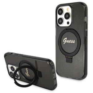 Guess MagSafe dėklas su žiedu-stovu iPhone 14 Pro – juodas