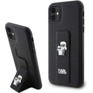 Karl Lagerfeld Gripstand Saffiano dėklas iPhone 11/XR – juodas