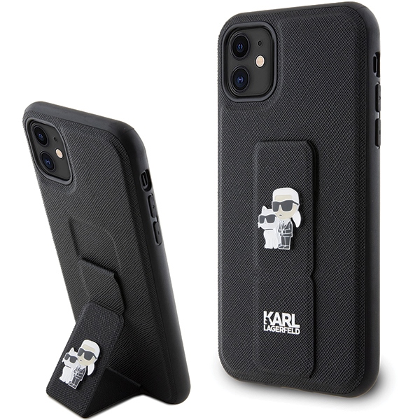 Karl Lagerfeld Gripstand Saffiano dėklas iPhone 11/XR – juodas
