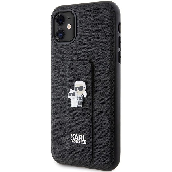 Karl Lagerfeld Gripstand Saffiano dėklas iPhone 11/XR – juodas