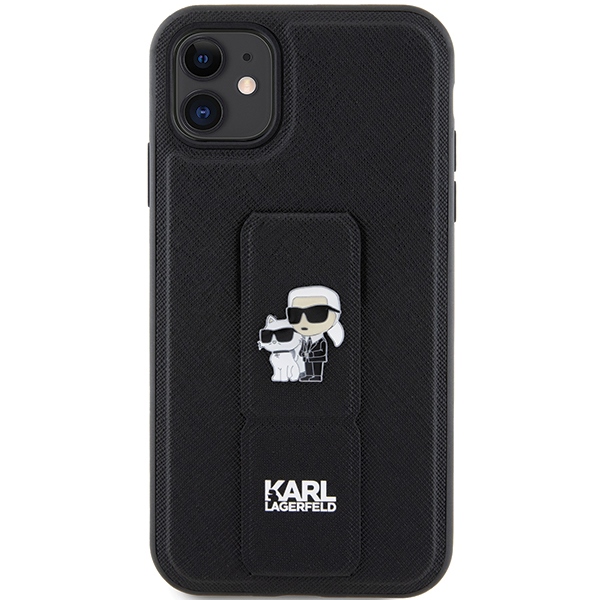 Karl Lagerfeld Gripstand Saffiano dėklas iPhone 11/XR – juodas