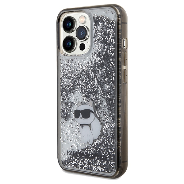 Karl Lagerfeld Liquid Glitter Choupette dėklas iPhone 13 Pro Max – skaidrus