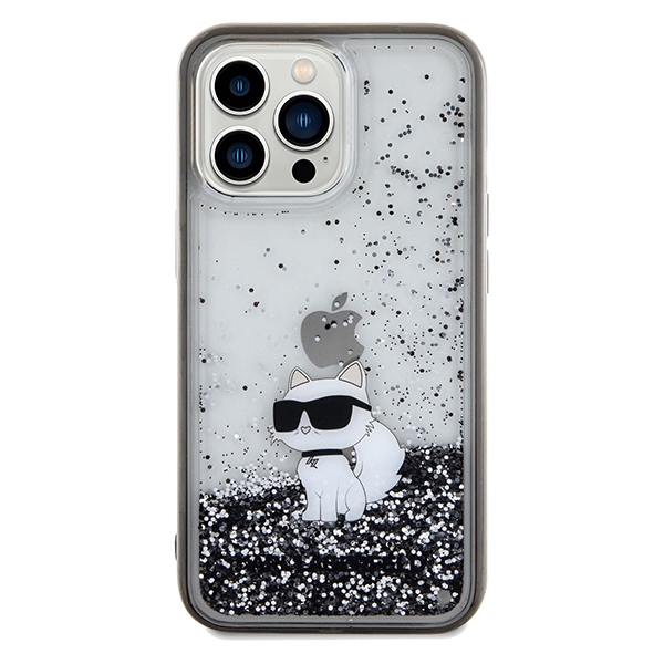 Karl Lagerfeld Liquid Glitter Choupette dėklas iPhone 13 Pro Max – skaidrus