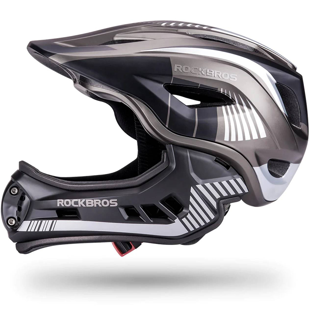Rockbros TT-32SBTG-S vaikiškas dviračio šalmas su nuimama žandikauliu, dydis S - pilkas