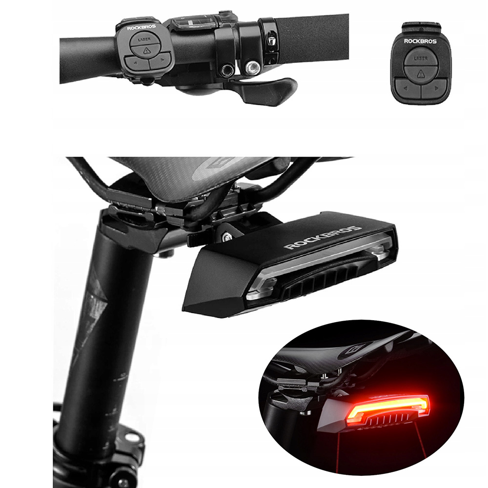 Rockbros LKWD-R1 galinė dviračio lempa su lazeriu ir nuotoliniu valdymu + Micro USB - USB-A kabelis - juoda