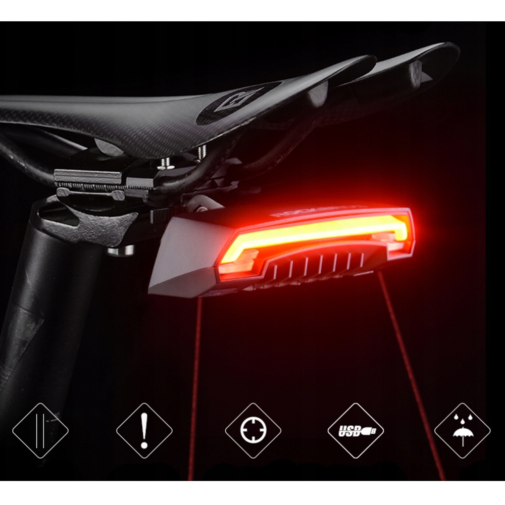Rockbros LKWD-R1 galinė dviračio lempa su lazeriu ir nuotoliniu valdymu + Micro USB - USB-A kabelis - juoda