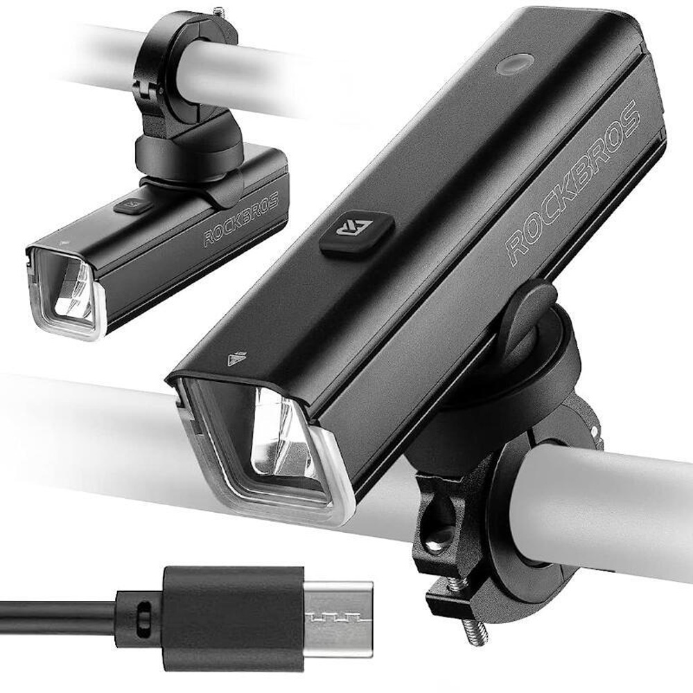 Rockbros 24610002001 priekinė dviračio lempa 1000 lm + USB-C - USB-A kabelis - juoda