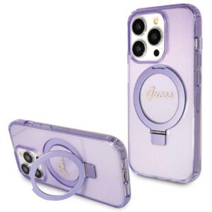 Guess MagSafe dėklas su žiedu-stovu iPhone 13 Pro Max – violetinis