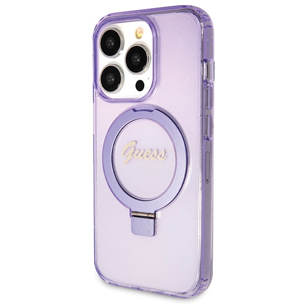 Guess MagSafe dėklas su žiedu-stovu iPhone 13 Pro Max – violetinis