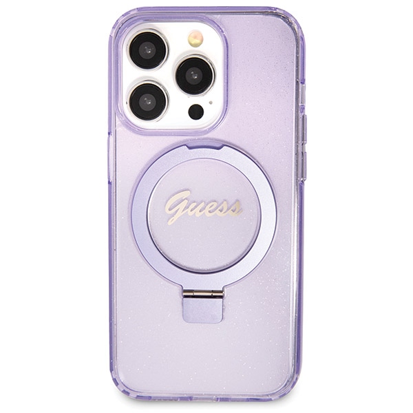 Guess MagSafe dėklas su žiedu-stovu iPhone 13 Pro Max – violetinis