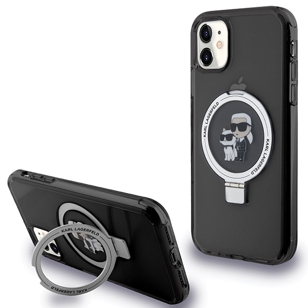 Karl Lagerfeld MagSafe dėklas su žiedu iPhone 11/XR – juodas