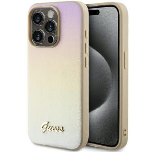 Guess Saffiano dėklas iPhone 14 Pro – auksinis